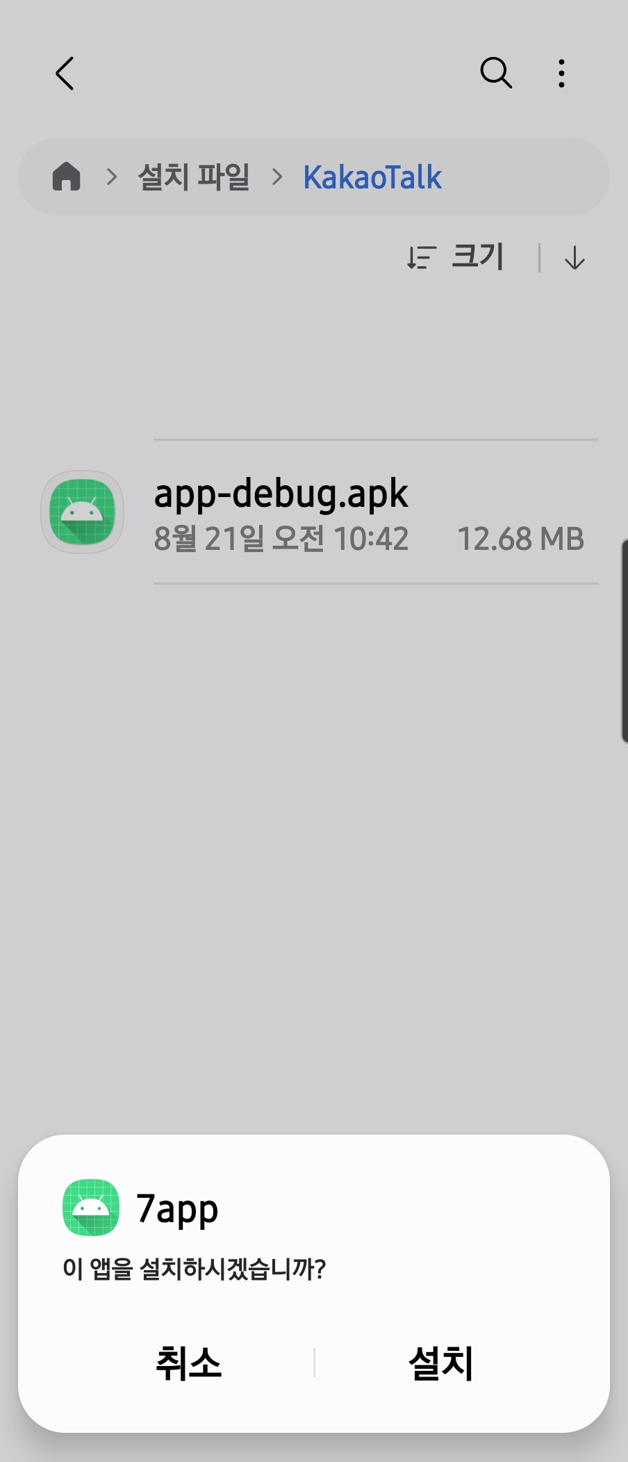 이 앱을 설치하시겠습니까? 화면